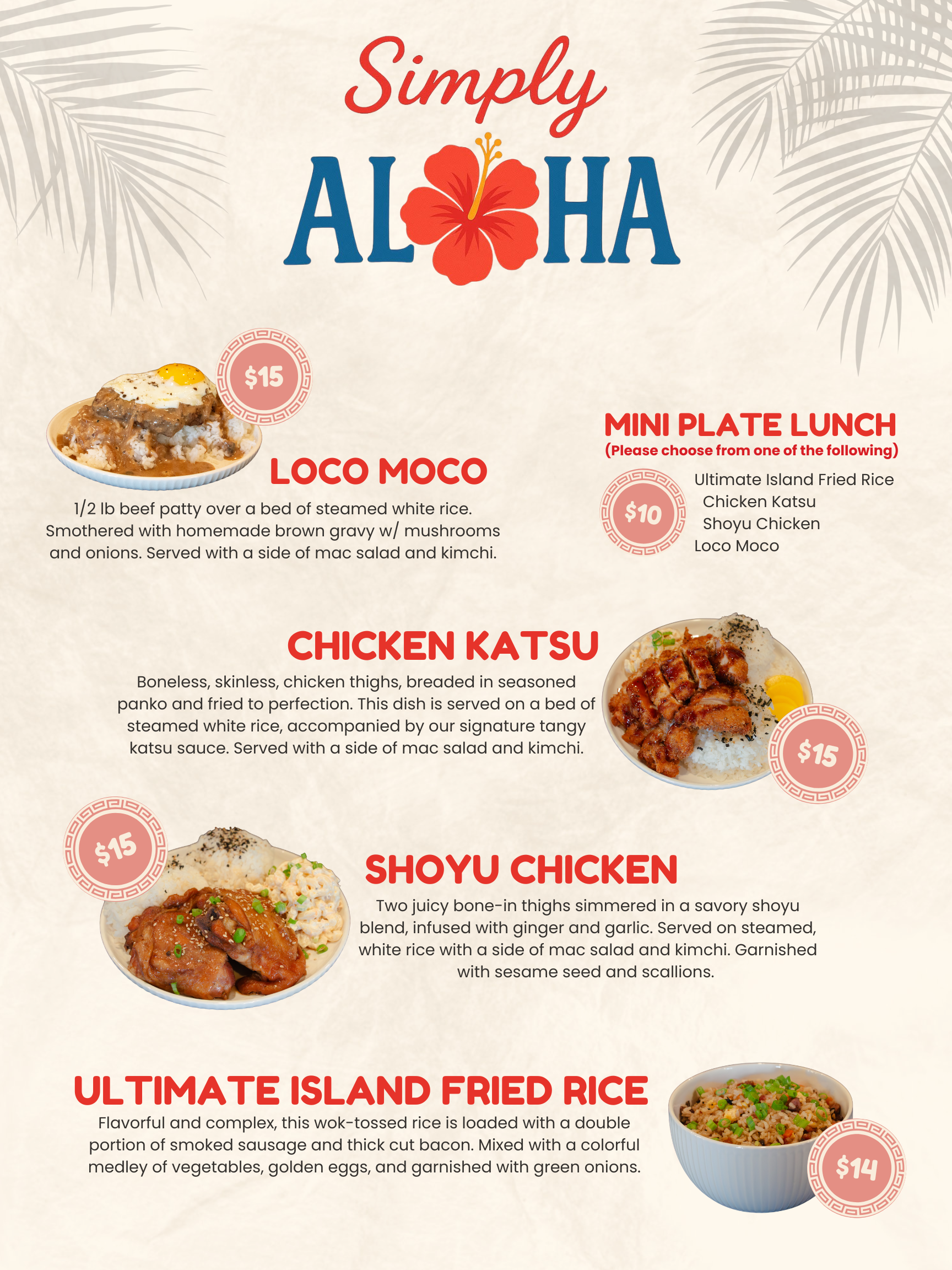 Simply Aloha menu page 1